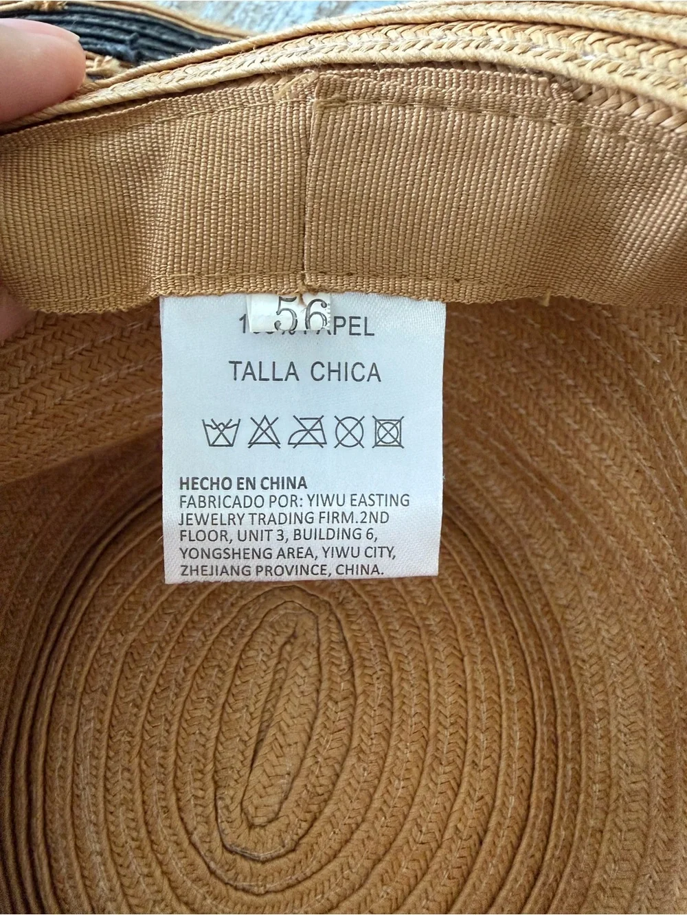 Paper Straw Sun Hat with Black Trim Size Small size 56